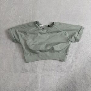 AYBL Green Short‎ Sleeve Compression Active Crop Top Shirt Women's Small